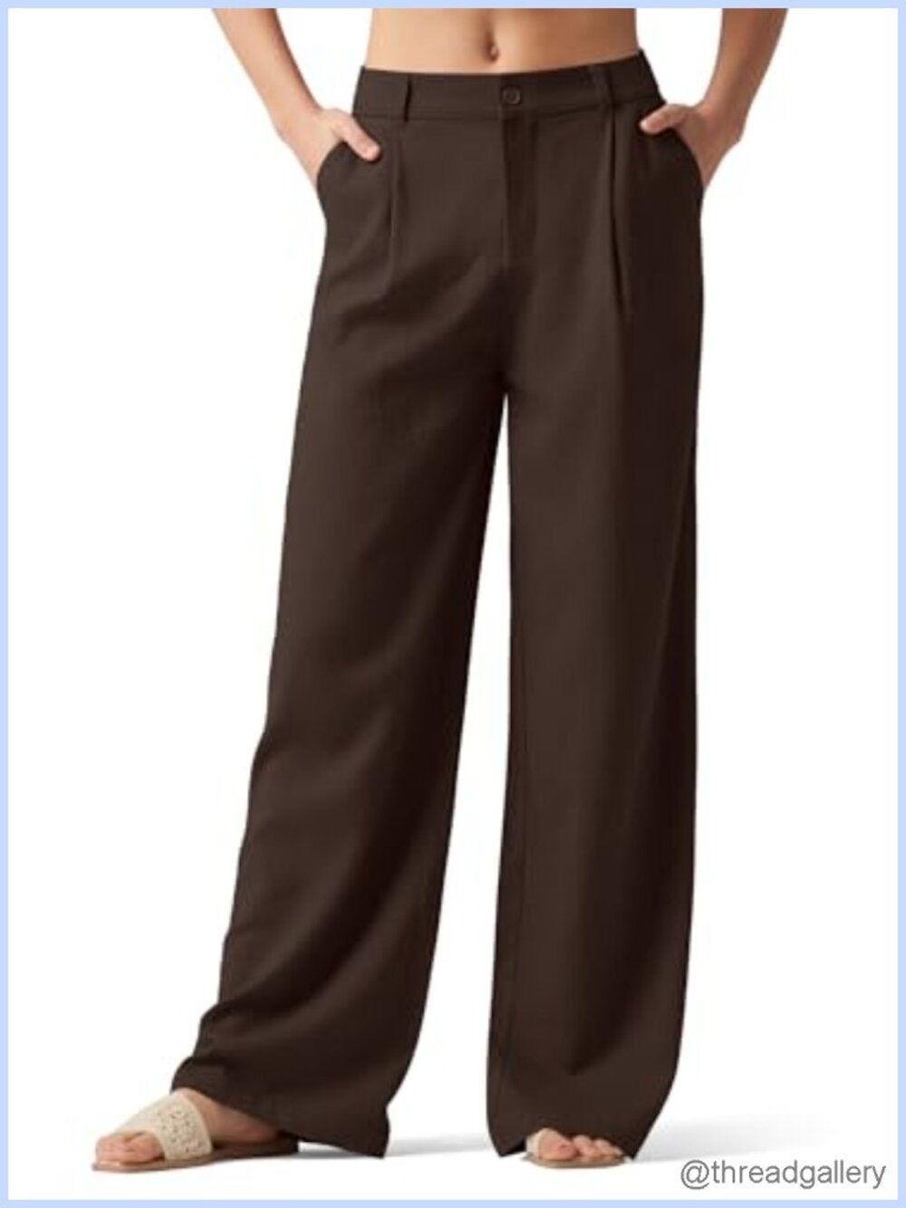 Linen Wide Leg Palazzo Work Pants with Pockets Pleated High Waist Casual